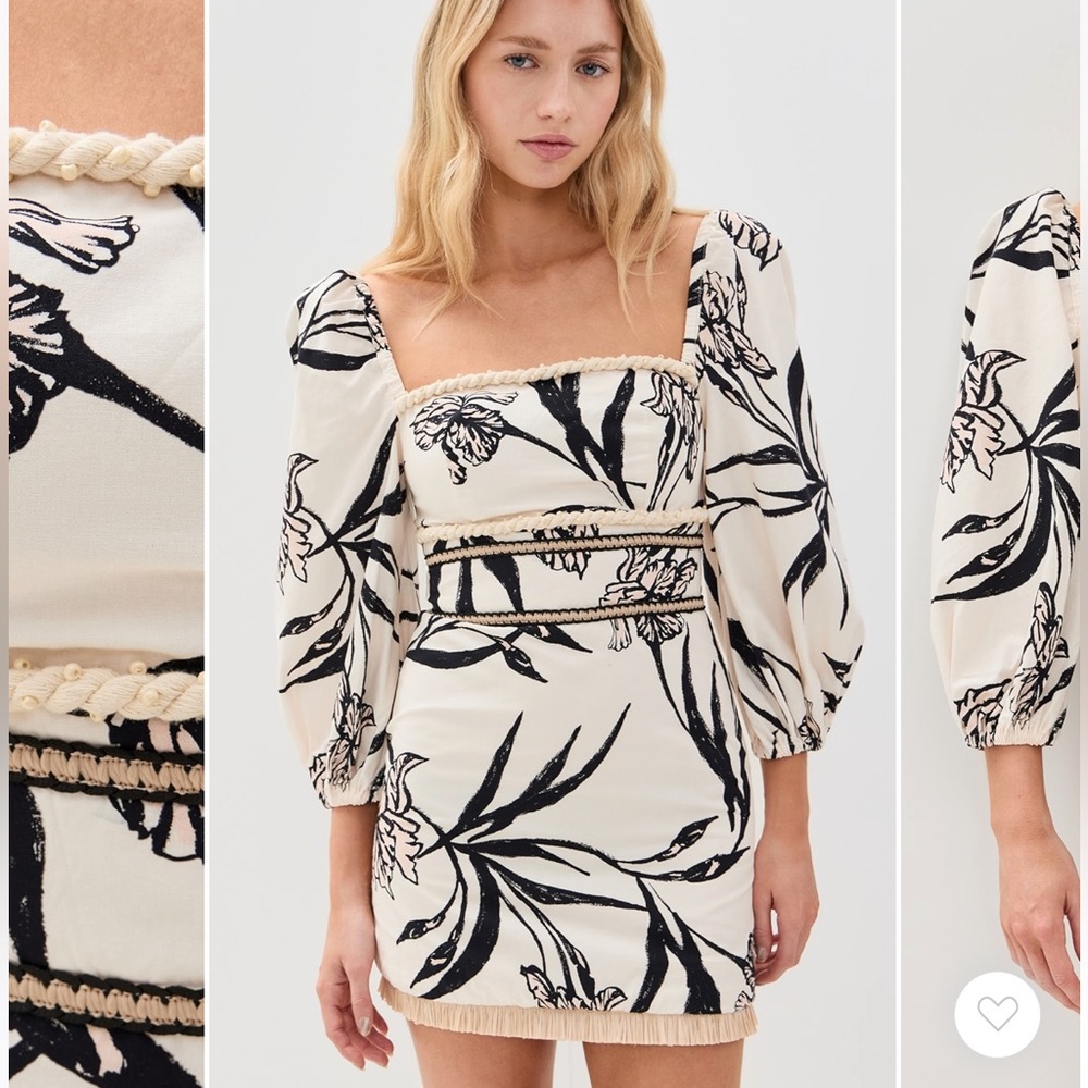 PatBO Cream and Black Iris Mini Dress